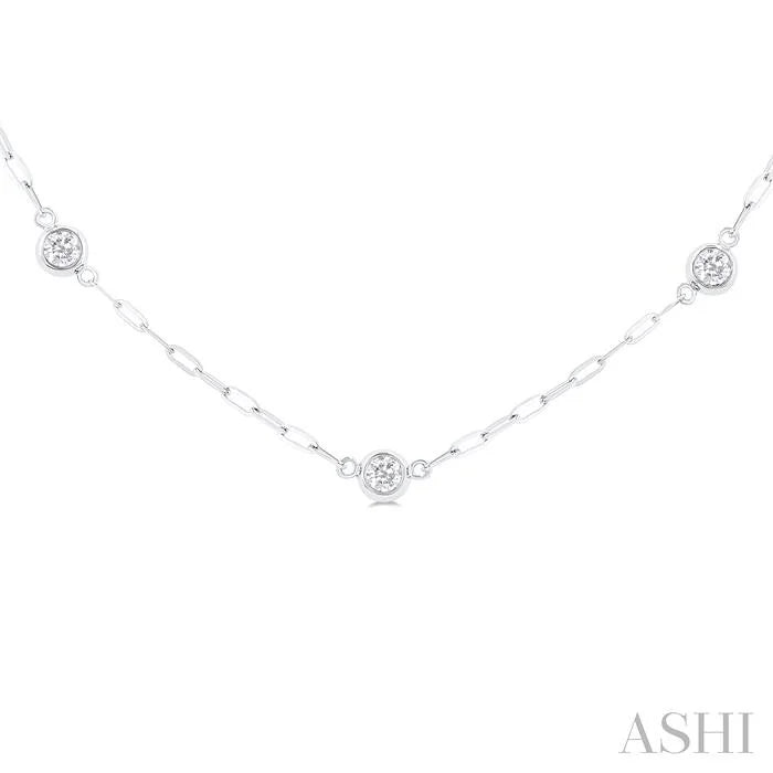 Bezel Set Paperclip Diamond Station Necklace