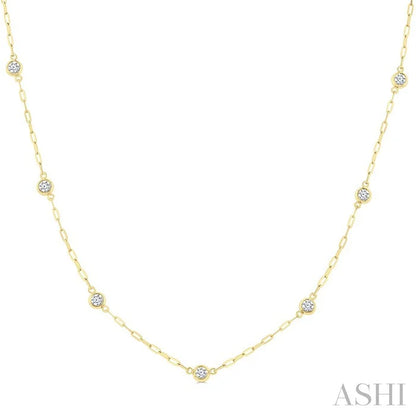 Bezel Set Paperclip Diamond Station Necklace