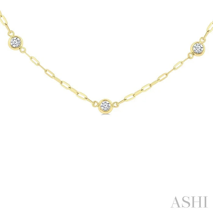Bezel Set Paperclip Diamond Station Necklace