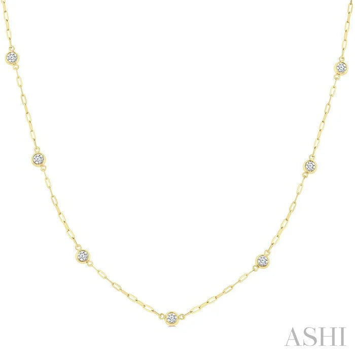 Bezel Set Paperclip Diamond Station Necklace