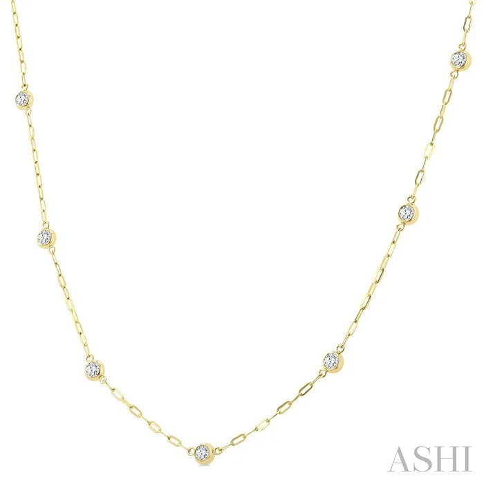 Bezel Set Paperclip Diamond Station Necklace