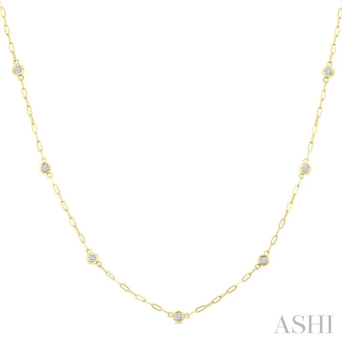 Bezel Set Paperclip Diamond Station Necklace
