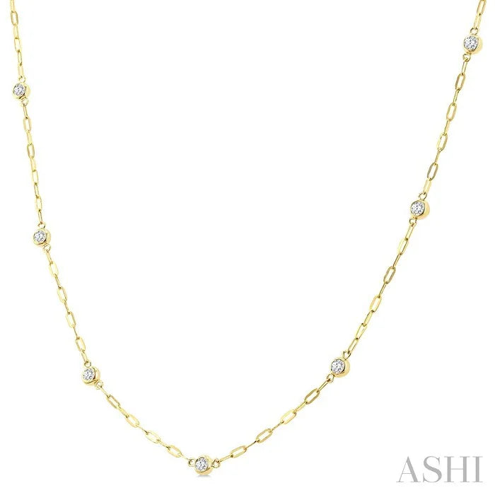 Bezel Set Paperclip Diamond Station Necklace