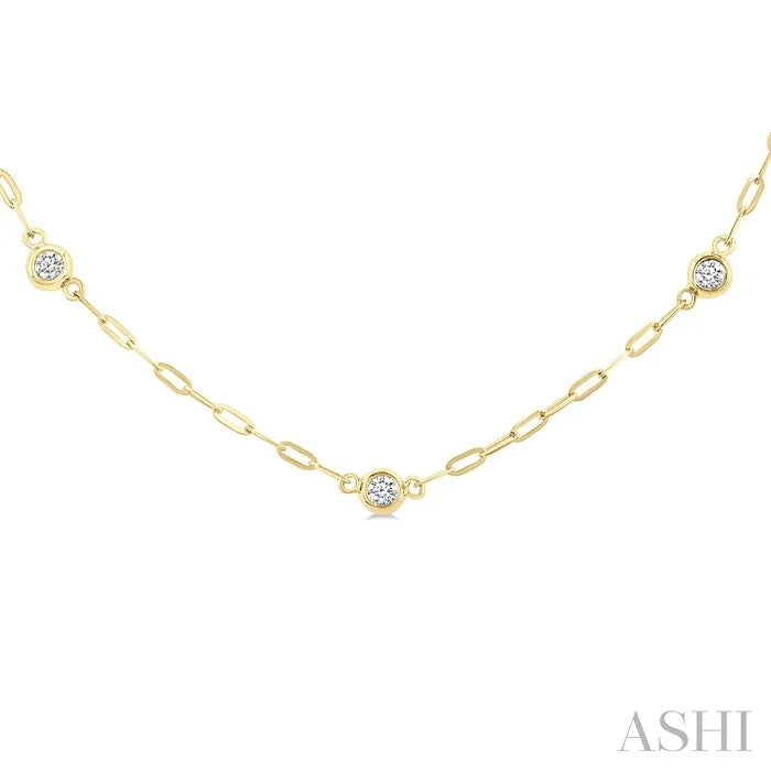 Bezel Set Paperclip Diamond Station Necklace