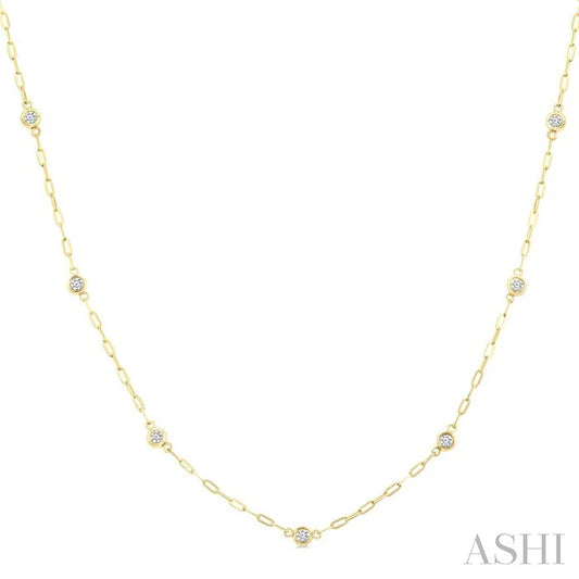 Bezel Set Paperclip Diamond Station Necklace