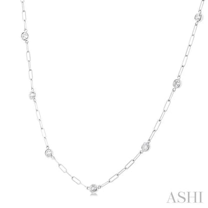 Bezel Set Paperclip Diamond Station Necklace