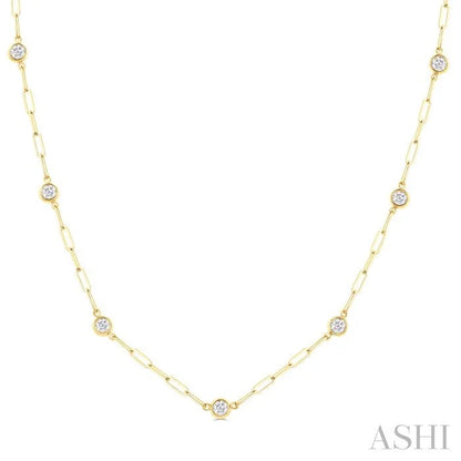 Bezel Set Paperclip Diamond Station Necklace