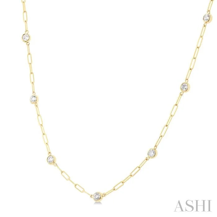 Bezel Set Paperclip Diamond Station Necklace