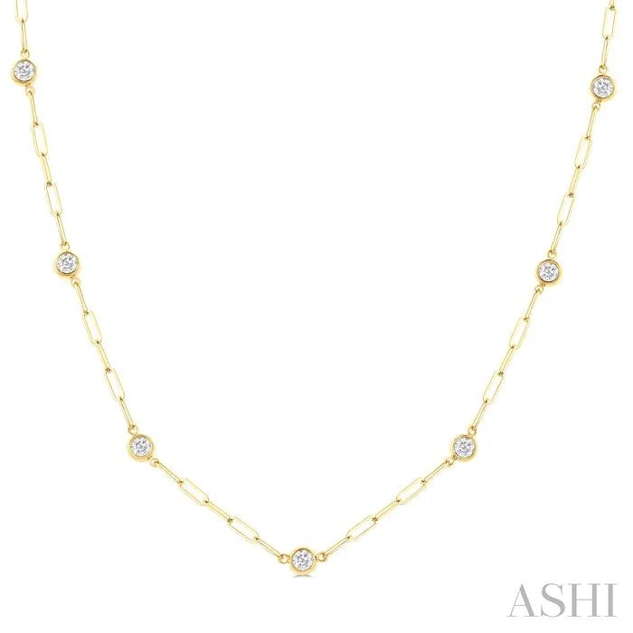 Bezel Set Paperclip Diamond Station Necklace