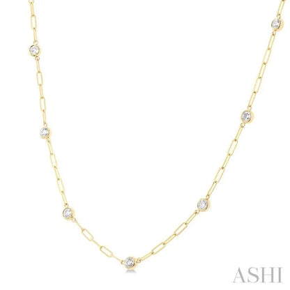 Bezel Set Paperclip Diamond Station Necklace