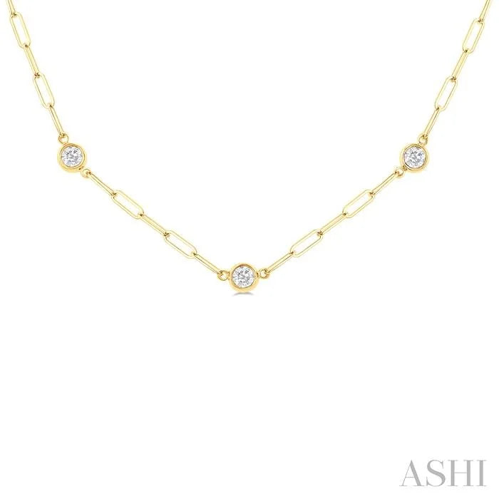 Bezel Set Paperclip Diamond Station Necklace