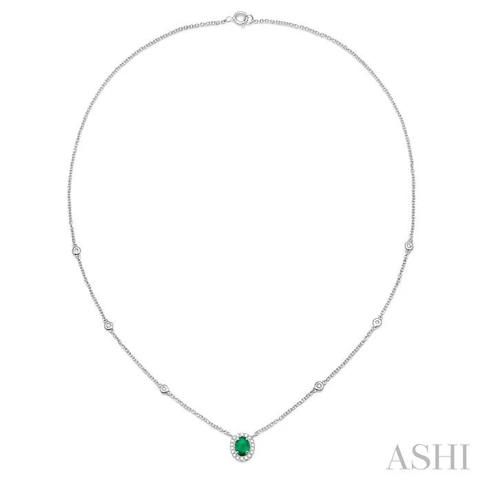 Oval Shape Gemstone & Halo Diamond Station Necklace