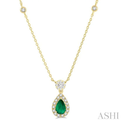 Pear Shape Gemstone & Halo Lovebright Diamond Necklace