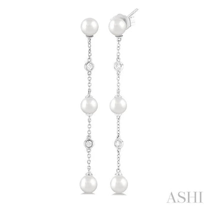 Pearl & Diamond Station Long Chain Earrings