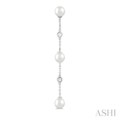 Pearl & Diamond Station Long Chain Earrings