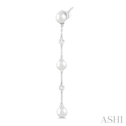 Pearl & Diamond Station Long Chain Earrings