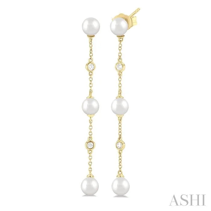 Pearl & Diamond Station Long Chain Earrings