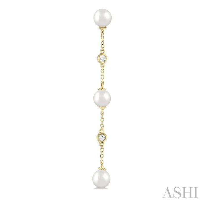 Pearl & Diamond Station Long Chain Earrings
