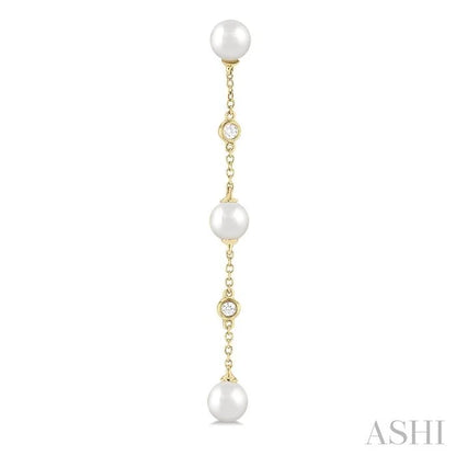 Pearl & Diamond Station Long Chain Earrings