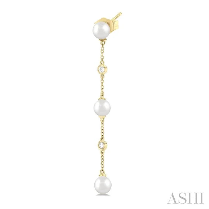 Pearl & Diamond Station Long Chain Earrings