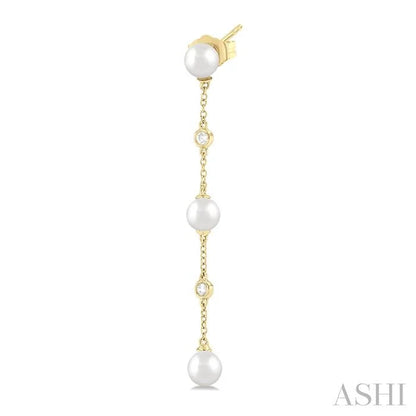 Pearl & Diamond Station Long Chain Earrings
