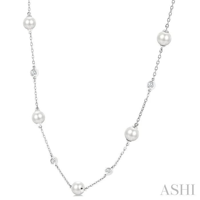 Pearl & Diamond Station Necklace