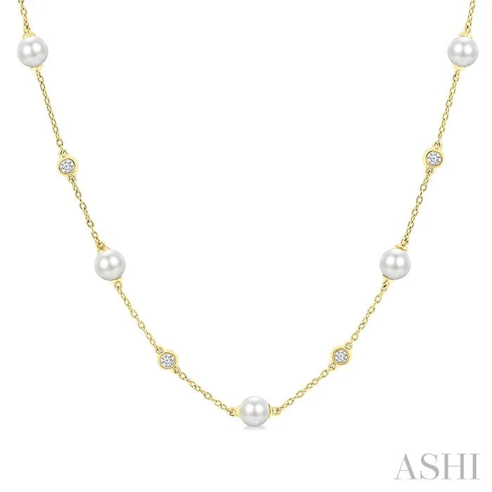 Pearl & Diamond Station Necklace