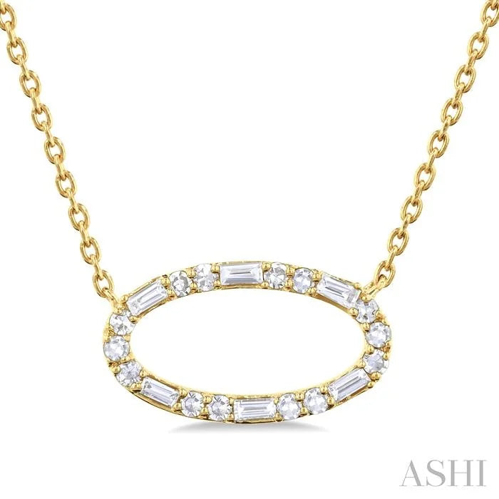 Oval Shape East-West Baguette Diamond Pendant