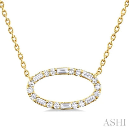 Oval Shape East-West Baguette Diamond Pendant