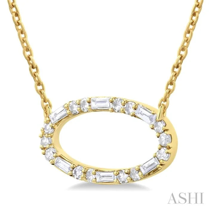 Oval Shape East-West Baguette Diamond Pendant