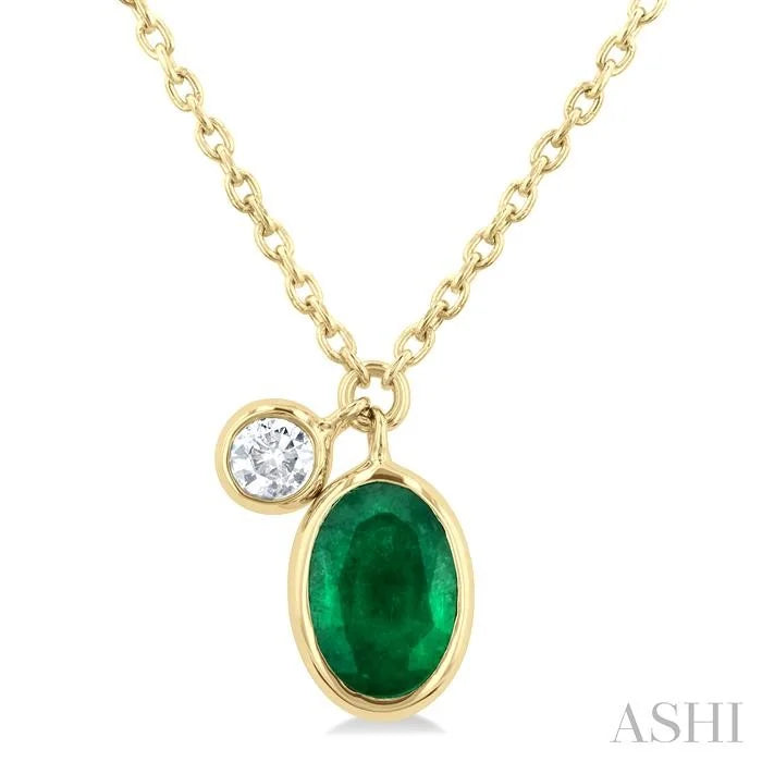 Oval Shape Bezel Set Gemstone & Diamond Pendant