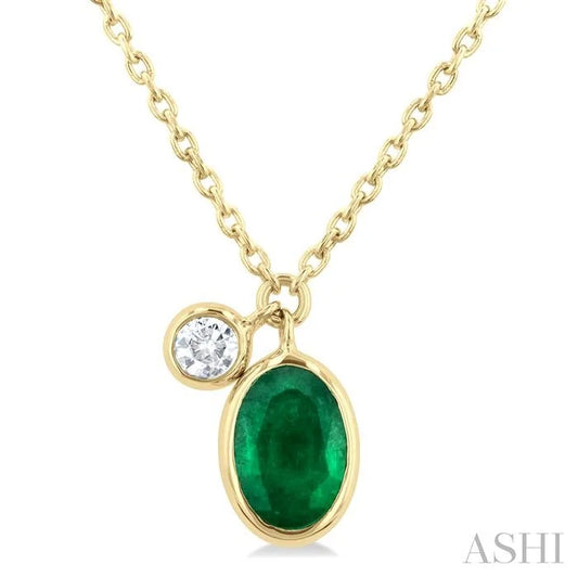 Oval Shape Bezel Set Gemstone & Diamond Pendant