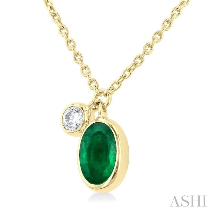 Oval Shape Bezel Set Gemstone & Diamond Pendant