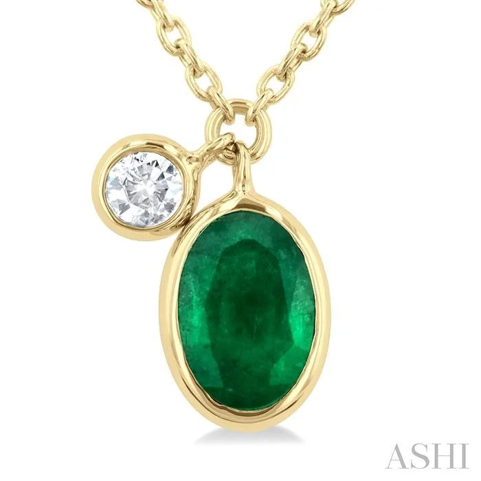 Oval Shape Bezel Set Gemstone & Diamond Pendant