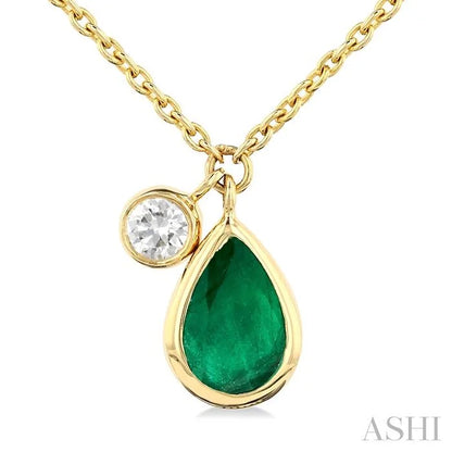 Pear Shape Bezel Set Gemstone & Diamond Pendant