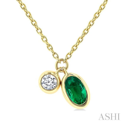 Oval Shape Bezel Set Gemstone & Diamond Pendant