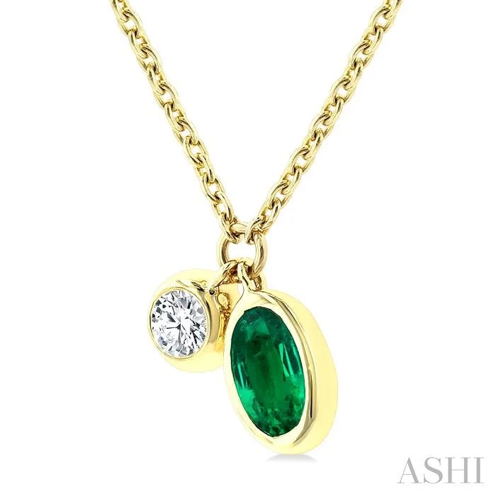 Oval Shape Bezel Set Gemstone & Diamond Pendant