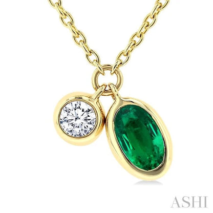 Oval Shape Bezel Set Gemstone & Diamond Pendant