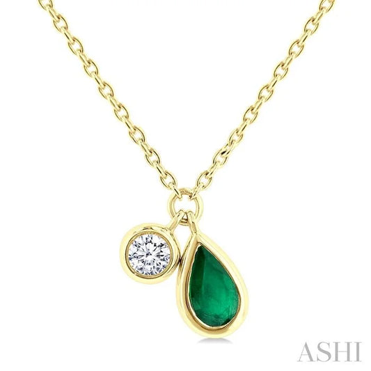 Pear Shape Bezel Set Gemstone & Diamond Pendant