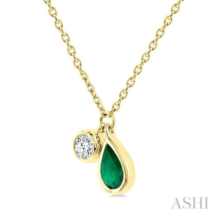 Pear Shape Bezel Set Gemstone & Diamond Pendant
