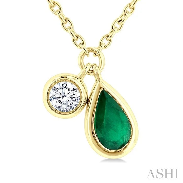 Pear Shape Bezel Set Gemstone & Diamond Pendant
