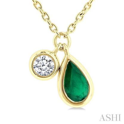 Pear Shape Bezel Set Gemstone & Diamond Pendant
