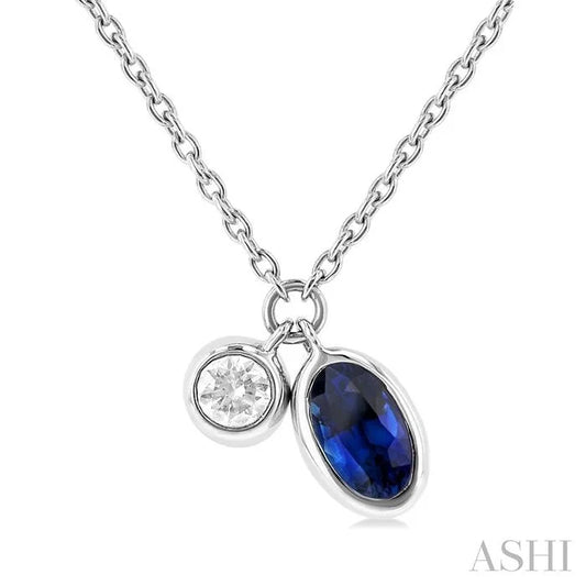 Oval Shape Bezel Set Gemstone & Diamond Pendant