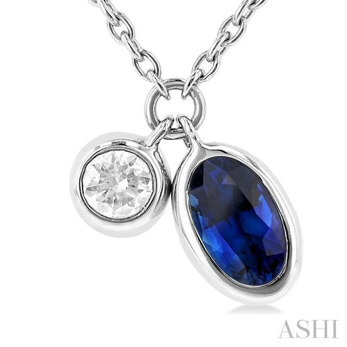 Oval Shape Bezel Set Gemstone & Diamond Pendant