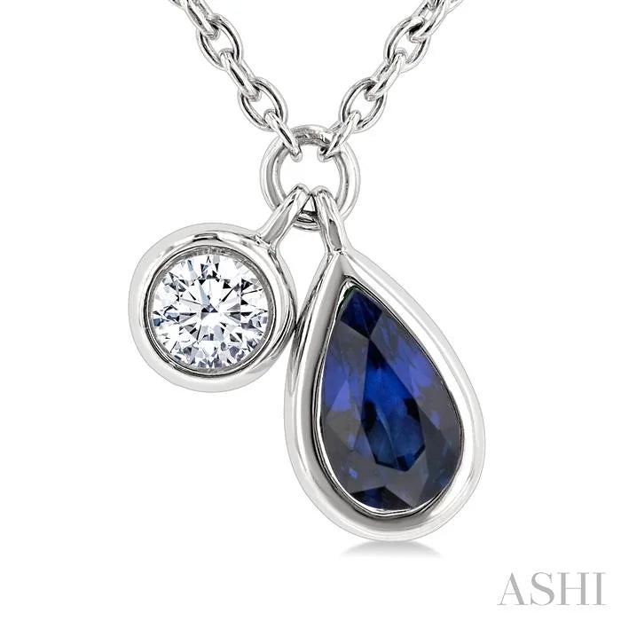 Pear Shape Bezel Set Gemstone & Diamond Pendant