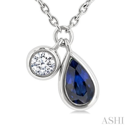 Pear Shape Bezel Set Gemstone & Diamond Pendant