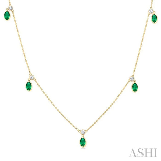 Oval Shape Gemstone & Diamond Station Necklace