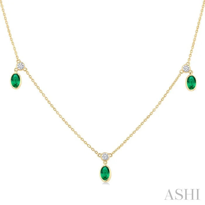 Oval Shape Gemstone & Diamond Station Necklace