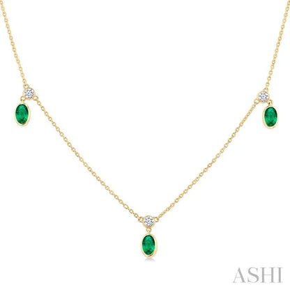 Oval Shape Gemstone & Diamond Station Necklace