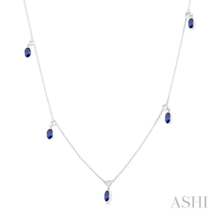 Oval Shape Gemstone & Diamond Station Necklace